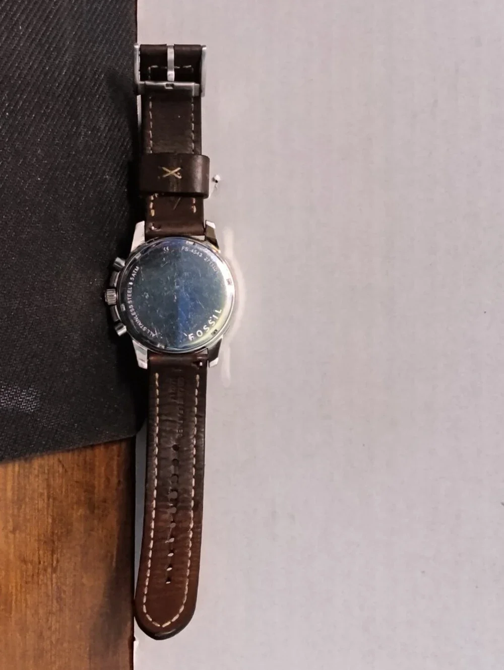 Fossil Chronograph Watch with Cream Dial and Brown Leather Strap FS5453